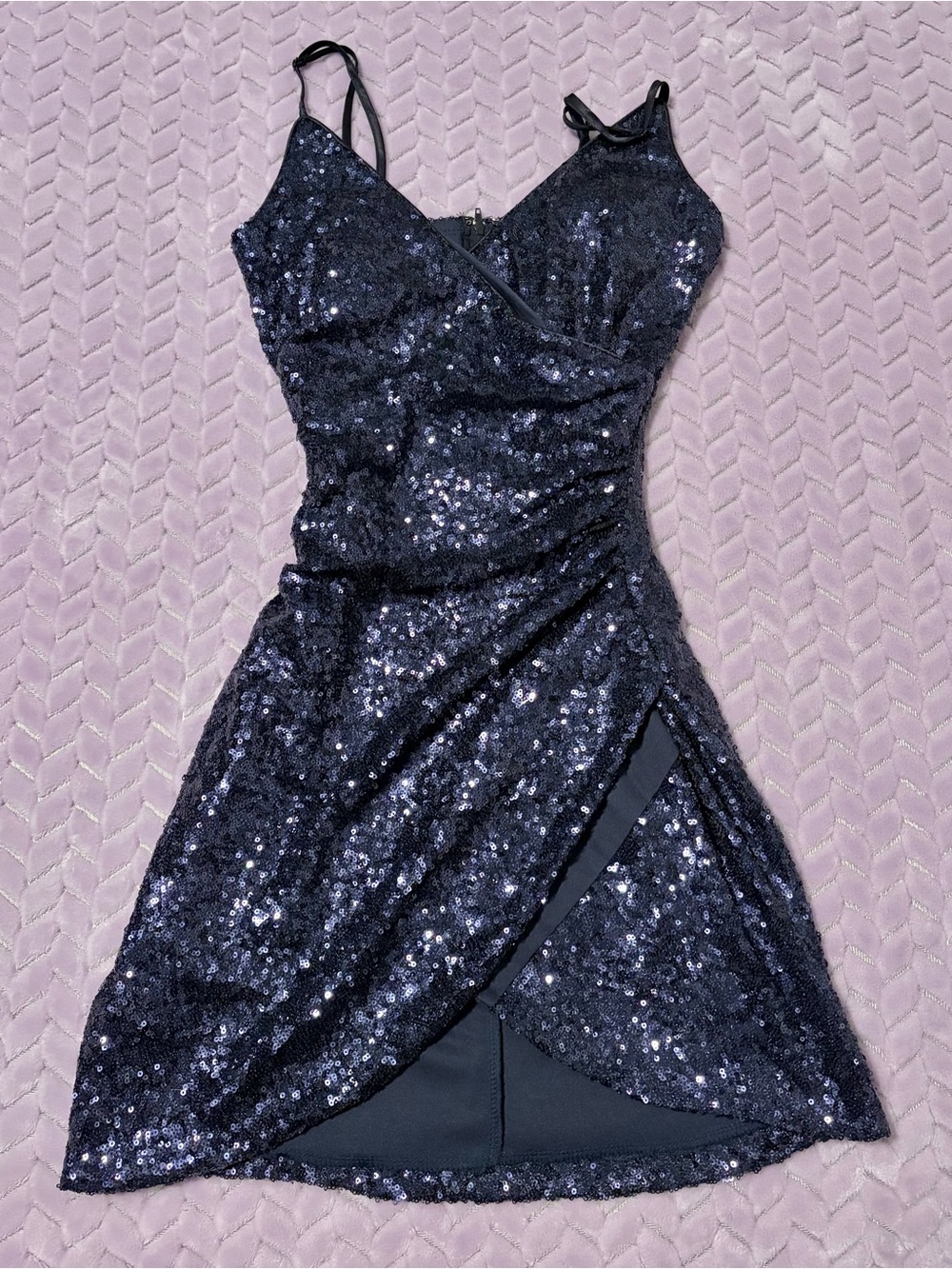 Trixxi Blue/Purple Sequin Wrap Mini Dress